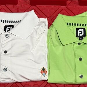 Bundle of 2 FJ FootJoy Polo Shirt Men’s Large White & Green Casual Golf Preppy